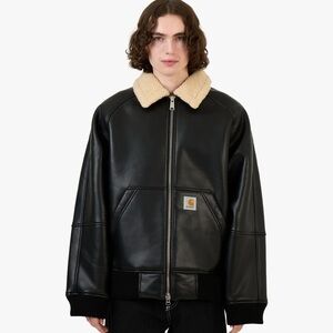 BNWT NEW Carhartt WIP Shepton leather Jacket coat in black natural LARGE